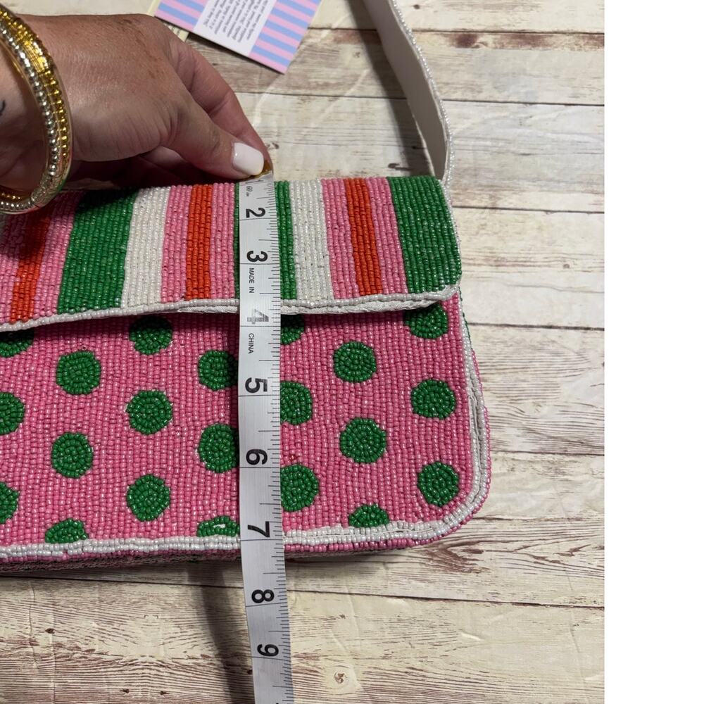 Cosmic Dots Beaded Bag Shoulder Polka Dot Stripes India Pink Green White NWT - Picture 5 of 6